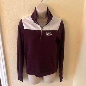 PINK maroon and white half zip sweatshirt, XS